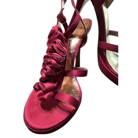 Jacqueline Ferrar Womens Burgundy Satin Strappy Heeled Sandals Size 8 - Picture 2 of 10